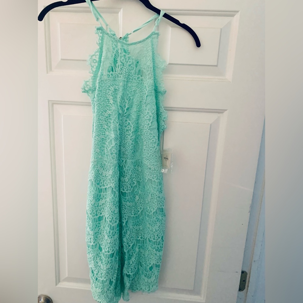 Free People She’s Got It Aqua Lace Mini Dress/ size Medium